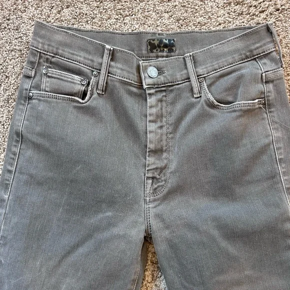 NWOT MOTHER High Waisted Looker Ankle Fray Skinnies in Dye Graphite. Size 28 - Picture 5 of 15